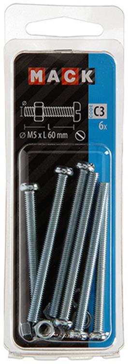 Mack 1017529 - Metallschraubzylinder Kopf + Mutter plattiert 6 Stück M5 x 60 mm | 10 Stück