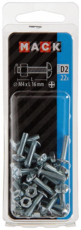 Mack 1017539 – Heizungsschraube + Mutter aus verzinktem Stahl, 22 Stück, M4 x 16 mm | 10 Stück