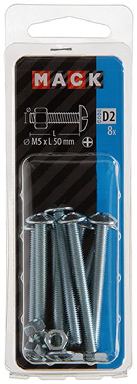 Mack 1017549 – Heizungsschraube + Mutter aus verzinktem Stahl, 8 Stück, M5 x 50 mm | 5 Stück