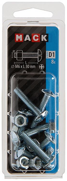 Mack 1017553 – Heizungsschraube + Mutter aus verzinktem Stahl, 8 Stück, M6 x 30 mm | 5 Stück