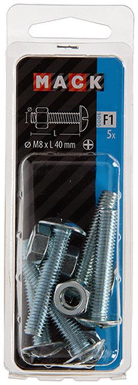 Mack 1017559 – Heizungsschraube + Mutter aus verzinktem Stahl, 5 Stück, M8 x 40 mm | 5 Stück