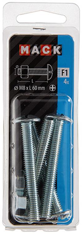 Mack 1017560 – Heizungsschraube + Mutter aus verzinktem Stahl, 4 Stück, M8 x 60 mm | 5 Stück