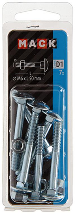 Mack 1017571 – Holzschraube + Mutter aus verzinktem Stahl, 7 Stück, M6 x 50 mm | 5 Stück