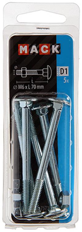 Mack 1017573 – Holzschraube + Mutter aus verzinktem Stahl, 5 Stück, M6 x 70 mm | 5 Stück
