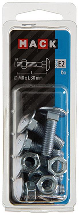 Mack 1017579 – Holzschraube + Mutter aus verzinktem Stahl, 6 Stück, M8 x 30 mm | 5 Stück