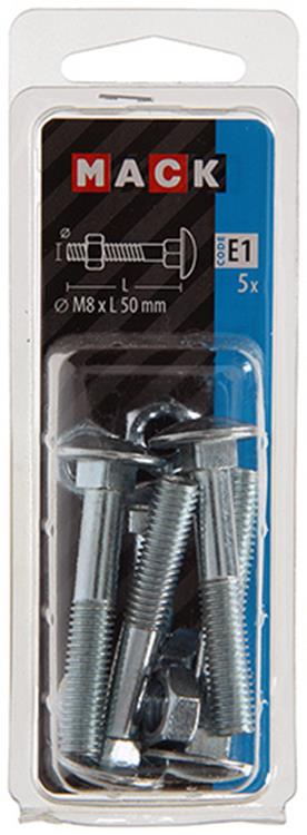 Mack 1017581 – Holzschraube + Mutter aus verzinktem Stahl, 5 Stück, M8 x 50 mm | 5 Stück