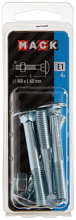 Mack 1017582 – Holzschraube + Mutter aus verzinktem Stahl, 4 Stück, M8 x 60 mm | 5 Stück