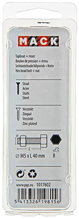 Mack 1017602 – Hahnschraube + Mutter aus verzinktem Stahl, 10 Stück, M5 x 40 mm | 10 Stück