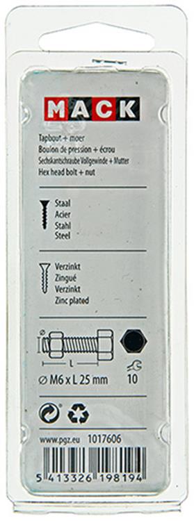 Mack 1017606 – Hahnschraube + Mutter aus verzinktem Stahl, 13 Stück, M6 x 25 mm | 10 Stück