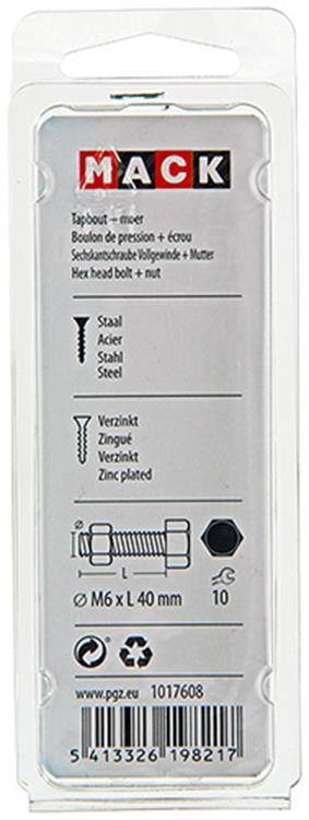 Mack 1017608 – Hahnschraube + Mutter aus verzinktem Stahl, 10 Stück, M6 x 40 mm | 5 Stück