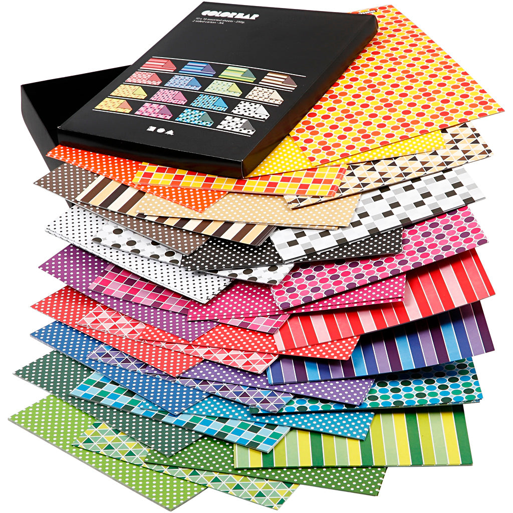 Creativ Company Farbbalkenpapier, A4, Blatt 210 x 297 mm, 100 g, verschiedene Farben, 16 x 10 Blatt, 1 Karton
