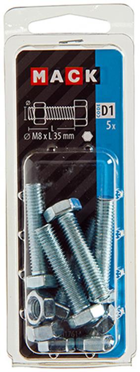 Mack 1017614 – Hahnschraube + Mutter aus verzinktem Stahl, 5 Stück, M8 x 35 mm | 5 Stück