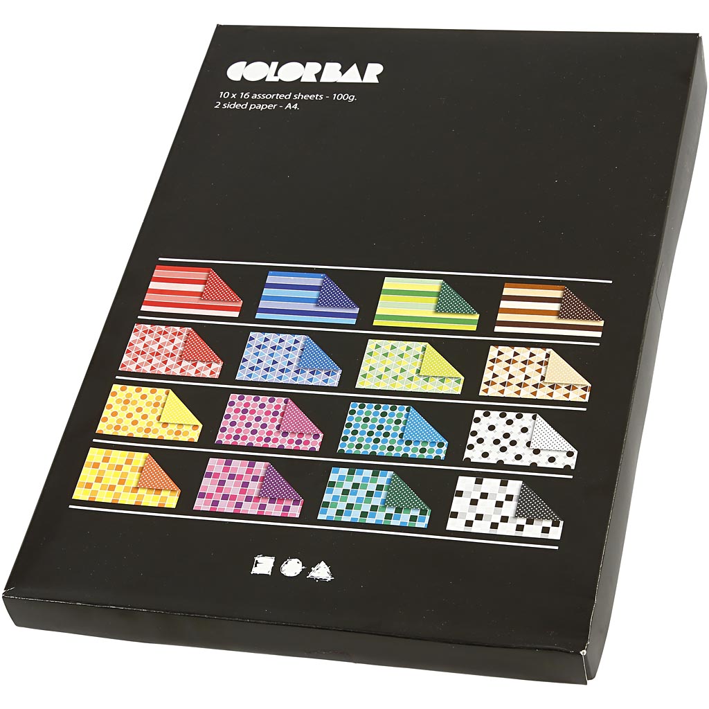 Creativ Company Farbbalkenpapier, A4, Blatt 210 x 297 mm, 100 g, verschiedene Farben, 16 x 10 Blatt, 1 Karton