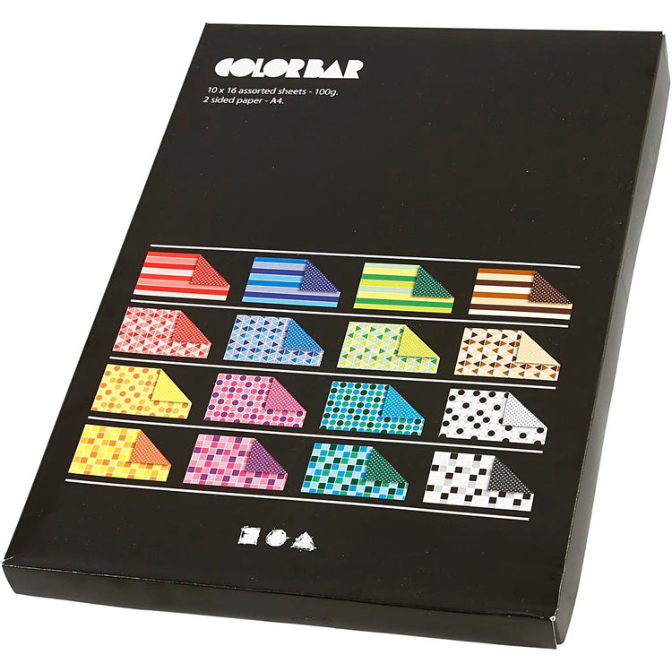 Creativ Company Farbbalkenpapier, A4, Blatt 210 x 297 mm, 100 g, verschiedene Farben, 16 x 10 Blatt, 1 Karton