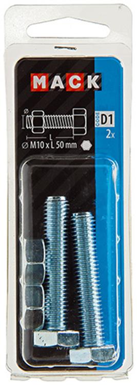 Mack 1017622 – Hahnschraube + Mutter aus verzinktem Stahl, 2 Stück, M10 x 50 mm | 5 Stück