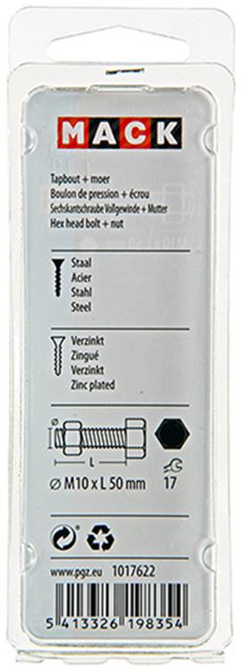 Mack 1017622 – Hahnschraube + Mutter aus verzinktem Stahl, 2 Stück, M10 x 50 mm | 5 Stück