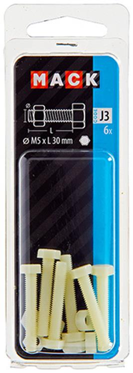 Mack 1017642 – Hahnschraube + Mutter Nylon 6 Stück M5 x 30 mm | 10 Stück