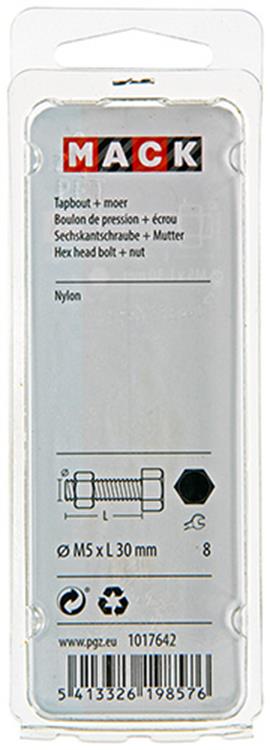 Mack 1017642 – Hahnschraube + Mutter Nylon 6 Stück M5 x 30 mm | 10 Stück