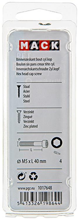Mack 1017648 - Innensechskantschraube Zyl. Kopf plattiert. 7 Stück m5 x 40 mm | 10 Stück