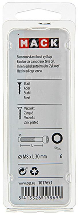 Mack 1017653 - Innensechskantschraube Zyl. Kopf plattiert. 4 Stück m8 x 30 mm | 10 Stück