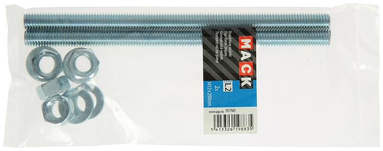 Mack 1017665 – Gewindeende + Unterlegscheibe + Mutter plattiert. 2 Stück m12 x 200 mm | 5 Stück