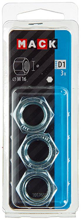 Mack 1017681 - Sechskantmutter Stahl verzinkt 3 Stück M 16 | 10 Stück