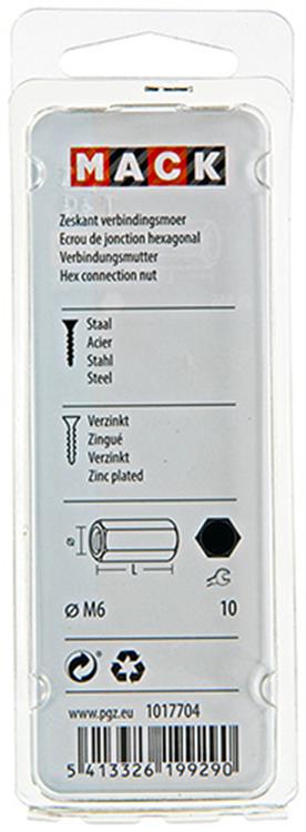 Mack 1017704 - Sechskant-Verbindungsmutter verzinkt 3 Stück M6 | 10 Stück
