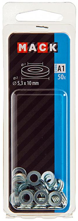 Mack 1017713 – Unterlegscheibe aus verzinktem Stahl, 50 Stück, 5,3 x 10 mm | 10 Stück