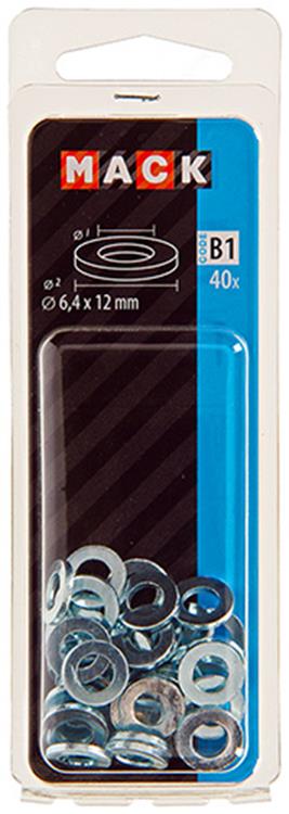 Mack 1017714 – Unterlegscheibe aus verzinktem Stahl, 40 Stück, 6,4 x 12 mm | 10 Stück