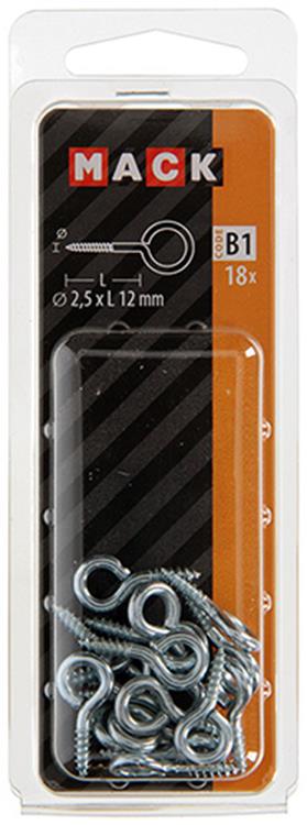 Mack 1017769 - Schraubenöse aus verzinktem Stahl, 18 Stück, 2,5 x 12 mm | 10 Stück