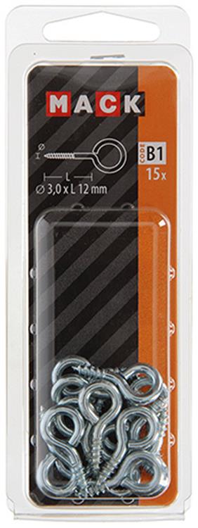 Mack 1017770 - Schraubenöse aus verzinktem Stahl, 15 Stück, 3,0 x 12 mm | 10 Stück