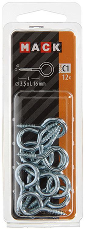 Mack 1017771 - Schraubenauge aus verzinktem Stahl 12 Stück 3,5 x 16 mm | 10 Stück
