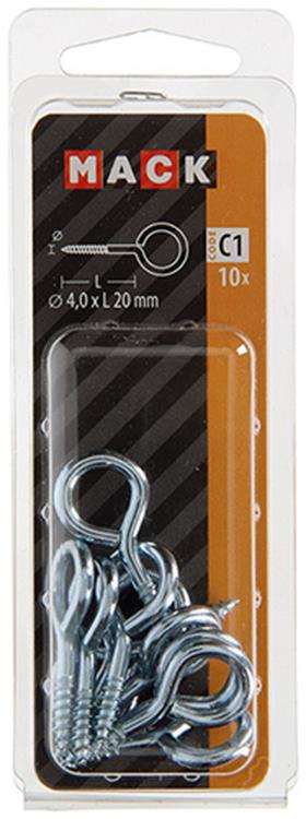 Mack 1017772 - Schraubenöse aus verzinktem Stahl, 10 Stück, 4,0 x 20 mm | 10 Stück