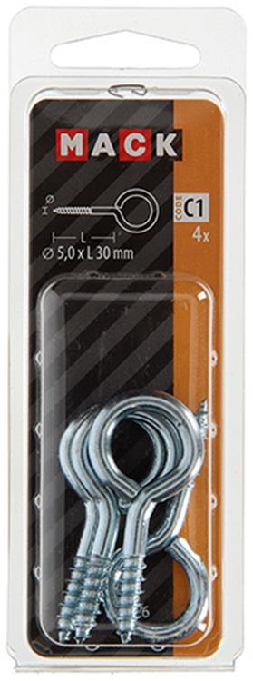 Mack 1017776 - Schrauböse aus verzinktem Stahl 4 Stück 5,0 x 30 mm | 10 Stück