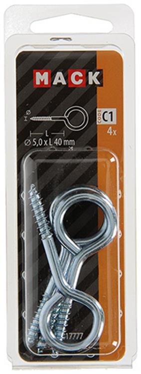 Mack 1017777 - Schrauböse aus verzinktem Stahl 4 Stück 5,0 x 40 mm | 10 Stück
