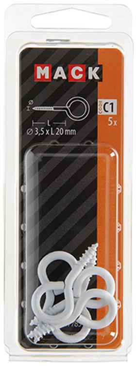 Mack 1017785 - Schrauböse Stahl weiß 5 Stück 3,5 x 20 mm | 10 Stück