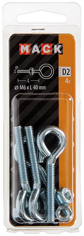 Mack 1017791 – metrische Ösenschraube + Mutter verzinkt 4 Stück M6 x 40 mm | 10 Stück