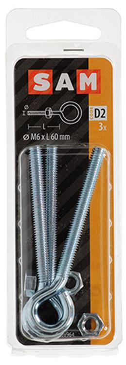 Mack 1017792 – metrische Ösenschraube + Mutter verzinkt 3 Stück M6 x 60 mm | 10 Stück