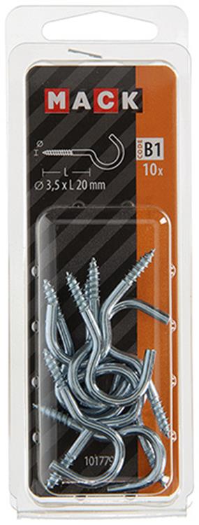 Mack 1017797 - Schraubhaken verzinkter Stahl 10 Stück 3,5 x 20 mm | 10 Stück