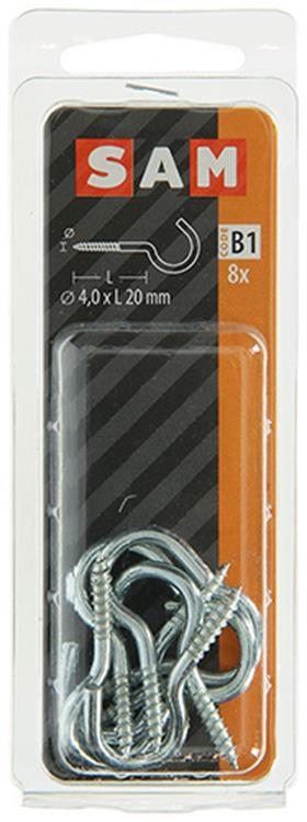 Mack 1017798 - Schraubhaken Stahl verzinkt 8 Stück 4,0 x 20 mm | 10 Stück