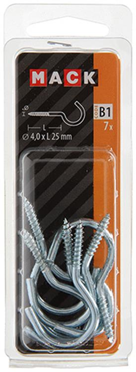 Mack 1017799 - Schraubhaken verzinkter Stahl 7 Stück 4,0 x 25 mm | 10 Stück