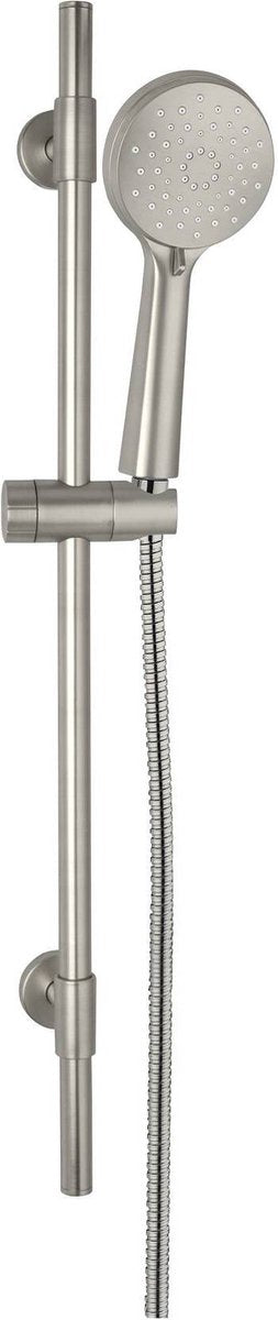 Wenko Duschset Young Line aus mattiertem Edelstahl mit Brausestange 66cm, Brausekopfhalter, Brausekopf ø10cm mit 3 Positionen und Brauseschlauch 150cm