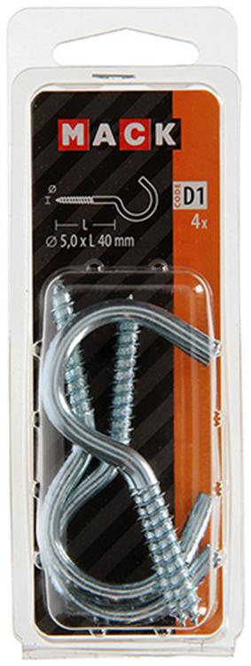 Mack 1017802 - Schraubhaken Stahl verzinkt 4 Stück 5,0 x 40 mm | 5 Stück