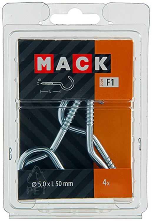 Mack 1017803 - Schraubhaken verzinkter Stahl 4 Stück 5,0 x 50 mm | 5 Stück