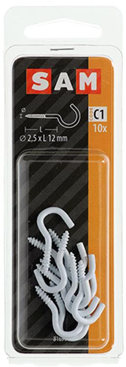 Mack 1017805 - Schraubhaken Stahl weiß 10 Stück 2,5 x 12 mm | 10 Stück