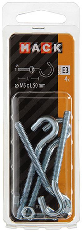 Mack 1017810 – metrischer Schraubhaken + Mutter verzinkt 4 Stück M5 x 50 mm | 10 Stück