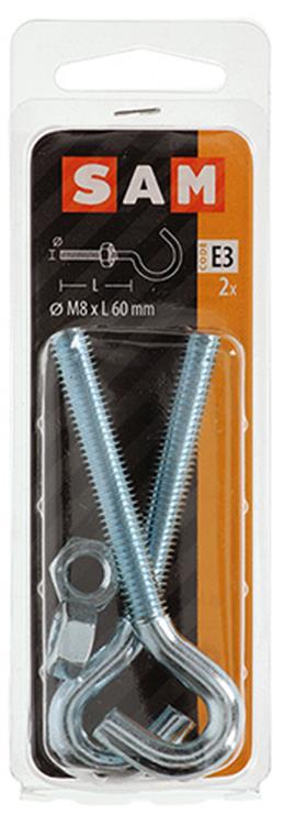 Mack 1017812 – metrischer Schraubhaken + Mutter verzinkt 2 Stück M8 x 60 mm | 10 Stück