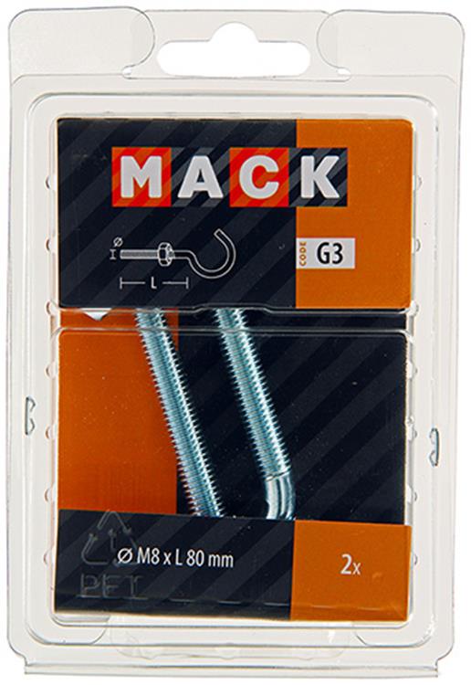 Mack 1017813 – metrischer Schraubhaken + Mutter verzinkt 2 Stück M8 x 80 mm | 5 Stück