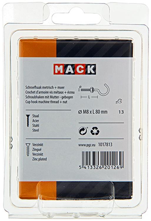 Mack 1017813 – metrischer Schraubhaken + Mutter verzinkt 2 Stück M8 x 80 mm | 5 Stück