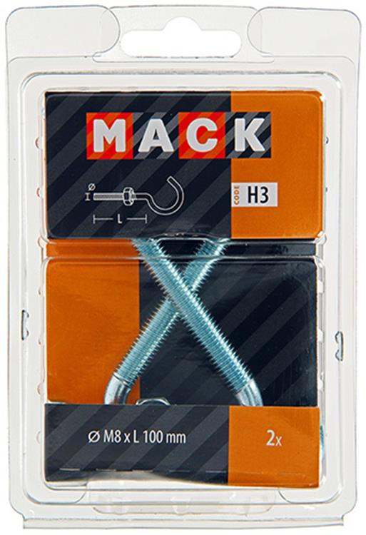 Mack 1017814 – metrischer Schraubhaken + Mutter verzinkt 2 Stück M8 x 100 mm | 5 Stück